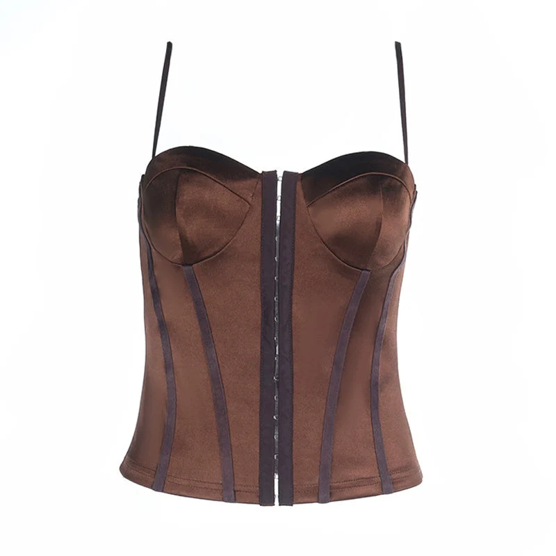 Satin button corset backless cami top