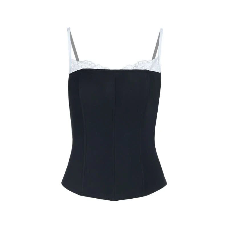 Lace hem patchwork backless cami top