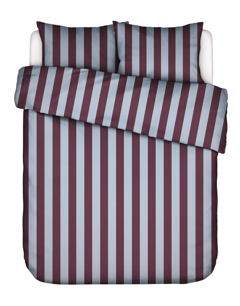 Essenza Minte Stripe dekbedovertrek - Lits-Jumeaux - 240x200/220 cm - Mauve wine - Ice blue