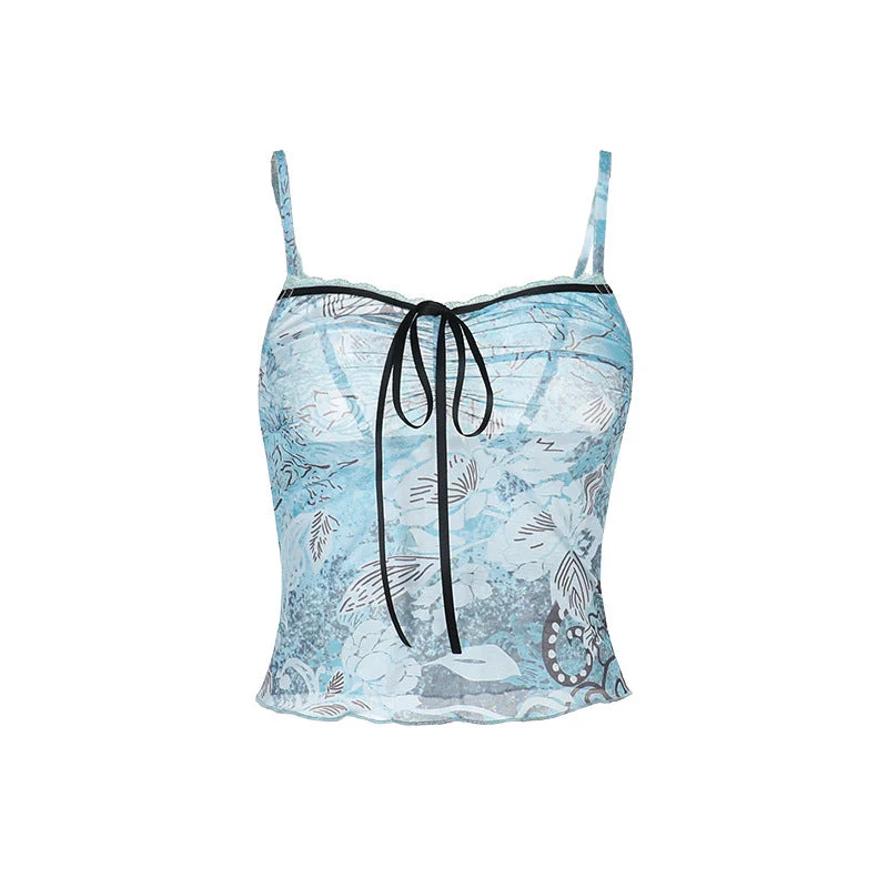 Mesh lace hem backless cami top