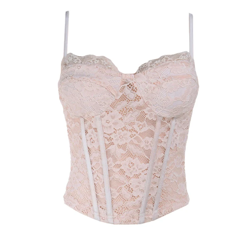 Lace corset v neck backless cami top