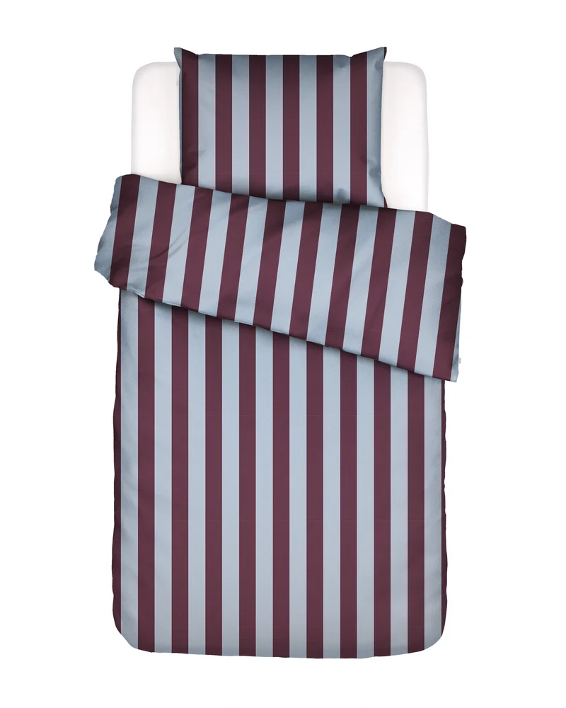 Essenza Minte Stripe dekbedovertrek - Eenpersoons – 140x200/220 cm - Mauve wine - Ice blue