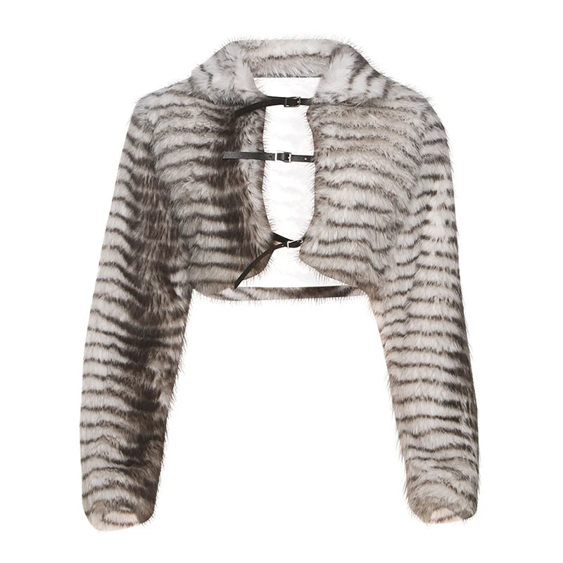 Fluffy long sleeve buckle turnover collar top