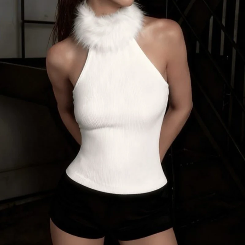 High neck fluffy solid top
