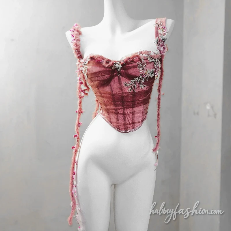Corset backless fluffy irregular cami top