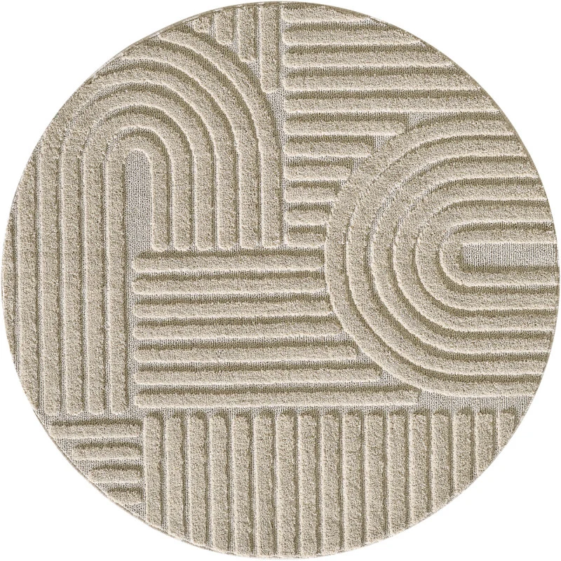 Japandi Art Rond Vloerkleed Beige – Scandinavisch & Japans Design – Laagpolig