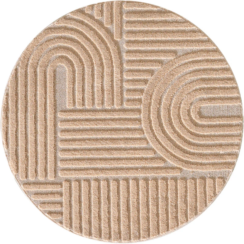 Japandi Art Rond Vloerkleed Roze – Scandinavisch & Japans Design – Laagpolig