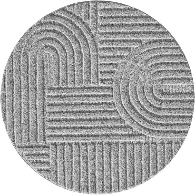 Japandi Art Rond Vloerkleed Grijs – Scandinavisch & Japans Design – Laagpolig