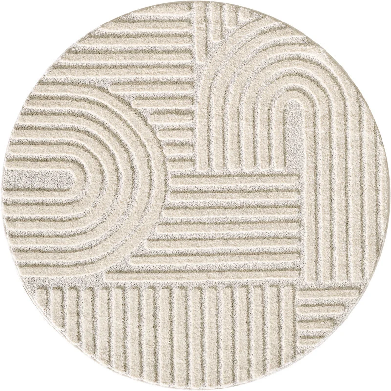 Japandi Art Rond Vloerkleed Crème – Scandinavisch & Japans Design – Laagpolig