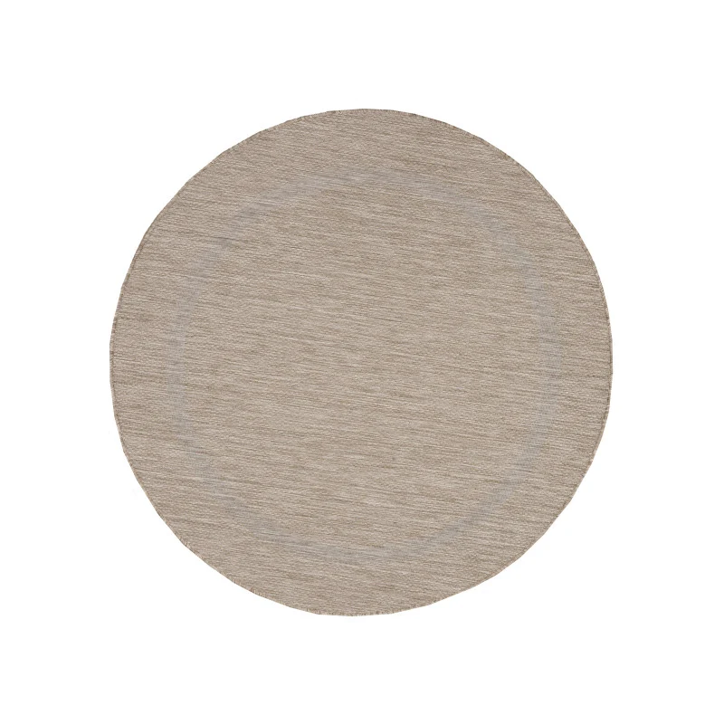 Relax Rond Vloerkleed – Beige – Laagpolig Kaderdesign – Voor Binnen & Buiten
