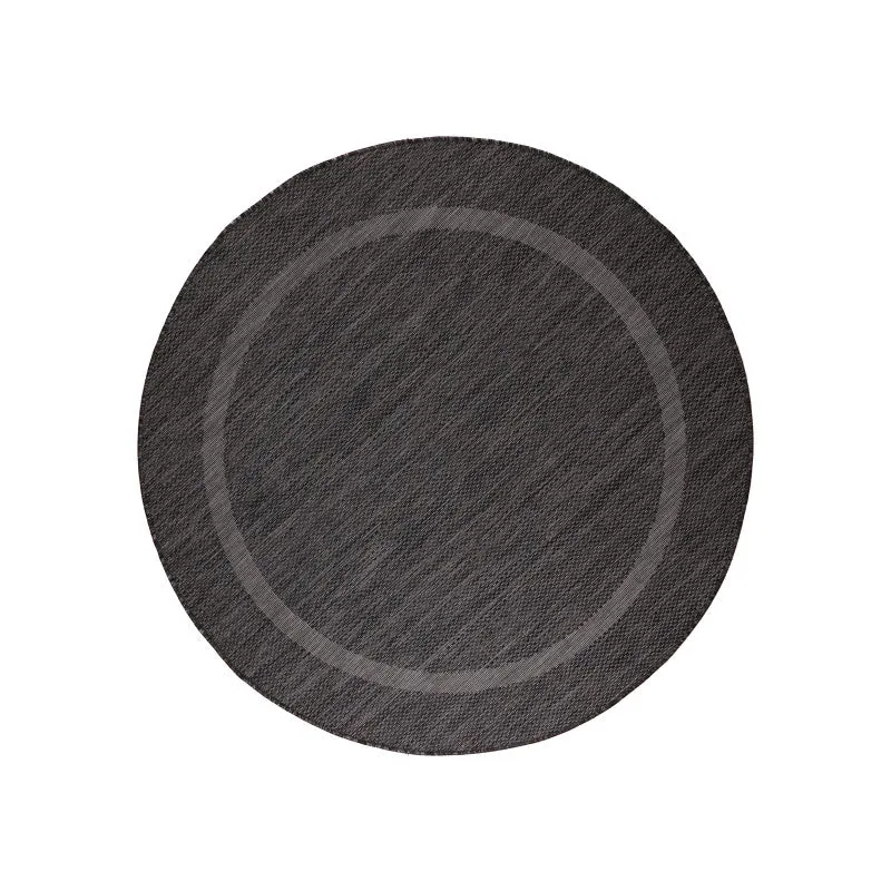 Relax Rond Vloerkleed – Zwart – Laagpolig Kaderdesign – Voor Binnen & Buiten