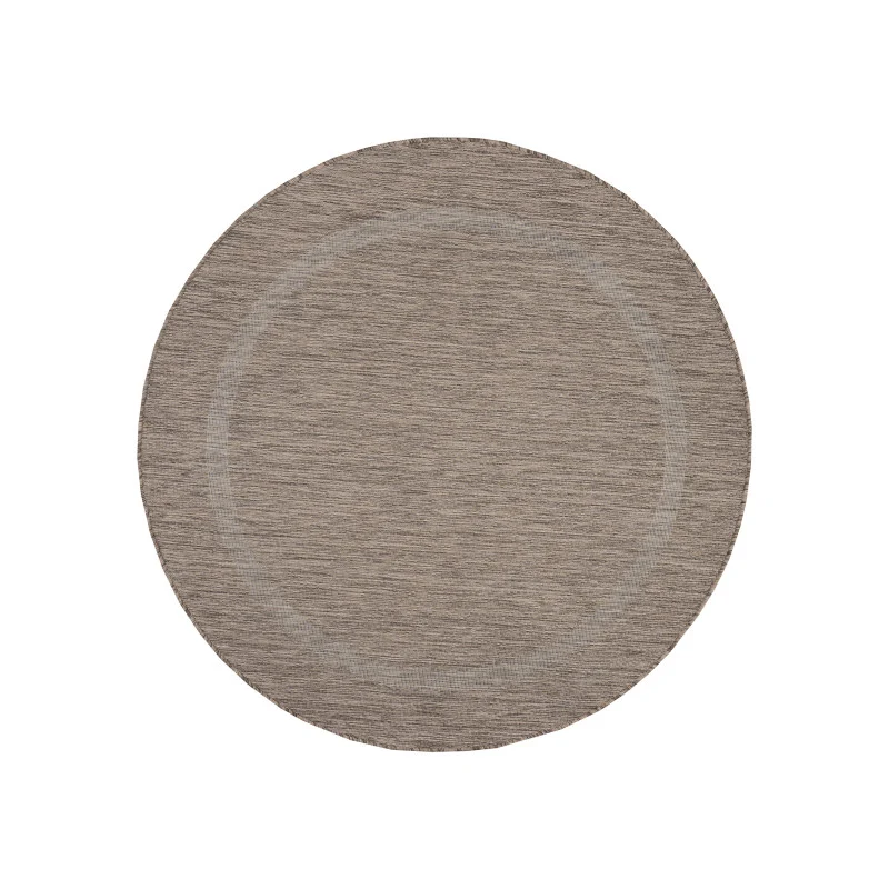 Relax Rond Vloerkleed – Bruin – Laagpolig Kaderdesign – Voor Binnen & Buiten