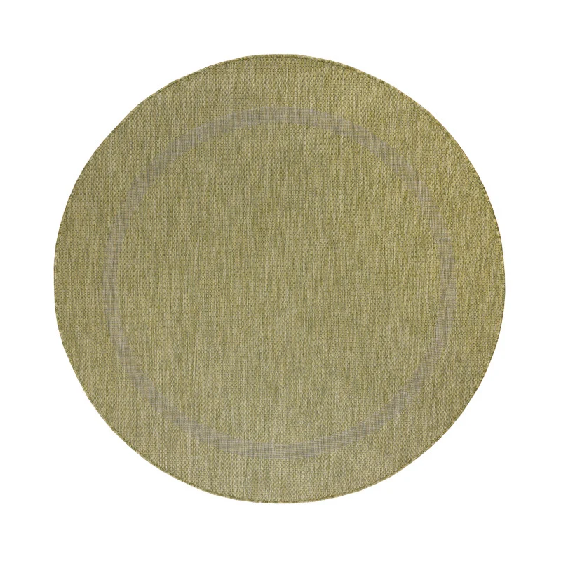 Relax Rond Vloerkleed – Groen – Laagpolig Kaderdesign – Voor Binnen & Buiten