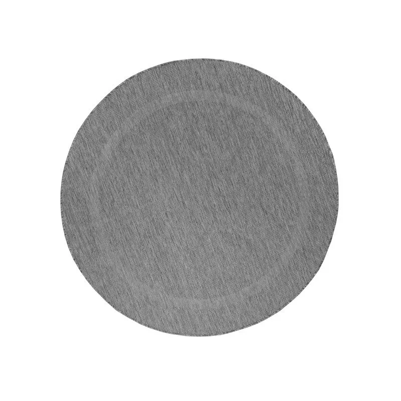 Relax Rond Vloerkleed – Grijs – Laagpolig Kaderdesign – Voor Binnen & Buiten