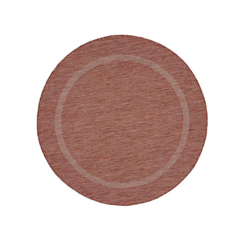 Relax Rond Vloerkleed – Rood – Laagpolig Kaderdesign – Voor Binnen & Buiten