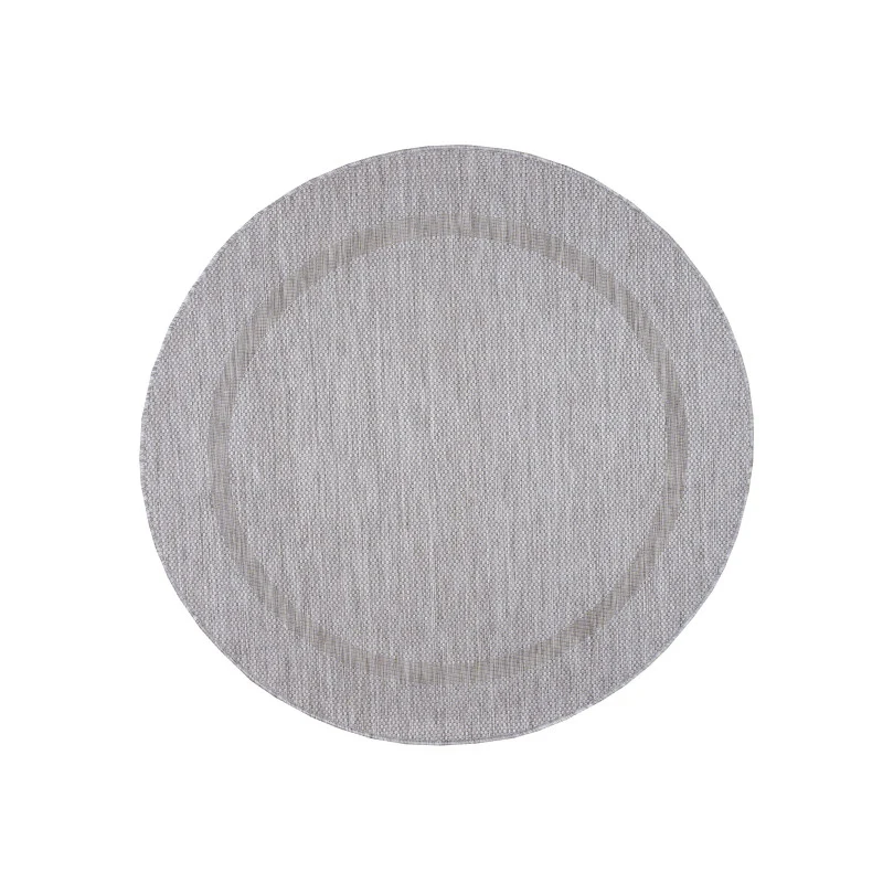 Relax Rond Vloerkleed – Zilver – Laagpolig Kaderdesign – Voor Binnen & Buiten