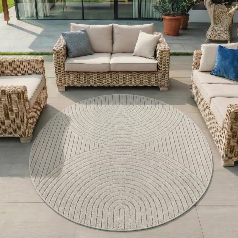 Nova – Vloerkleed Rond Siena Creme – Binnen En Buiten Vloerkleed – Laagpolig – Japandi stijl