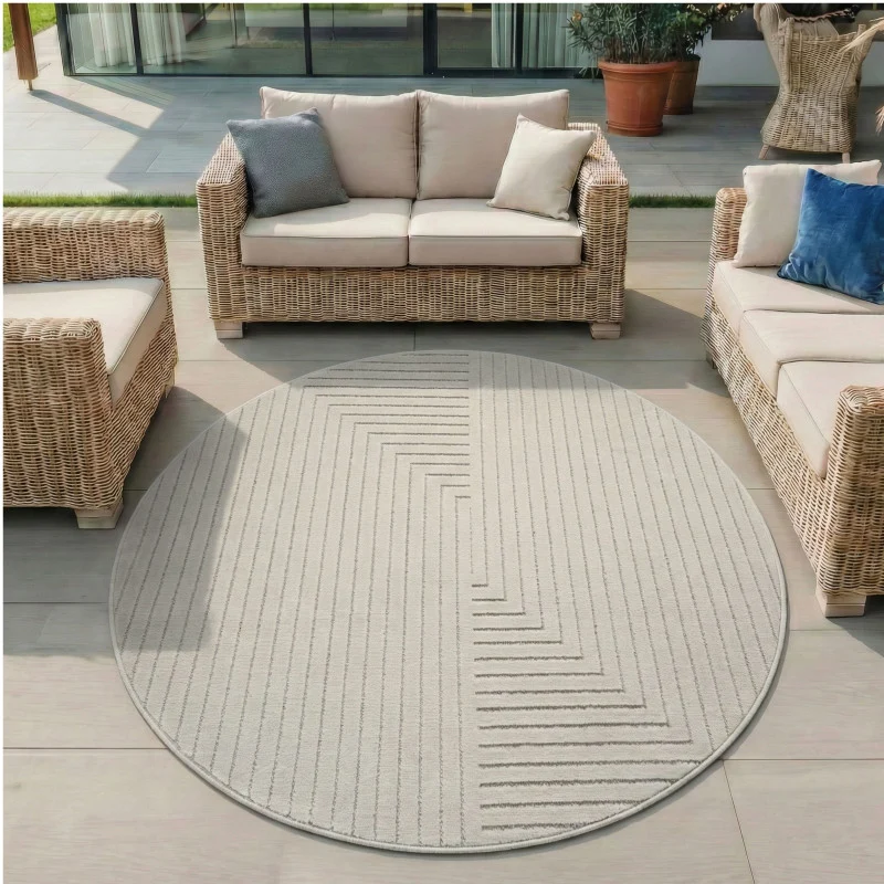 Nova – Vloerkleed Rond Oslo Creme – Binnen En Buiten vloerkleed – Laagpolig – Japandi stijl