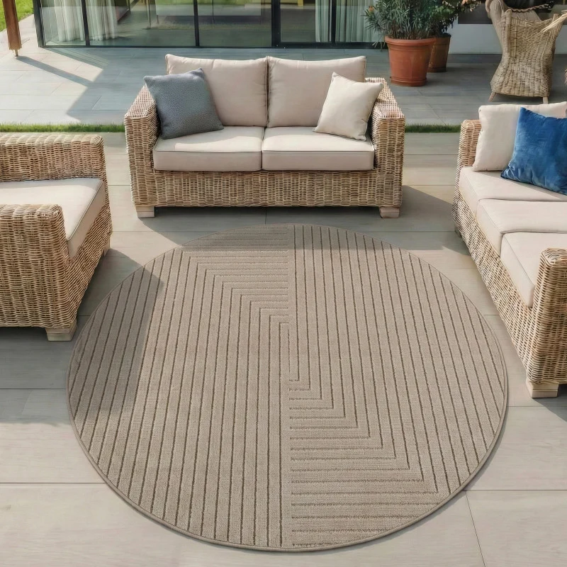 Nova – Vloerkleed Rond Oslo Beige – Binnen En Buiten vloerkleed – Laagpolig – Japandi stijl