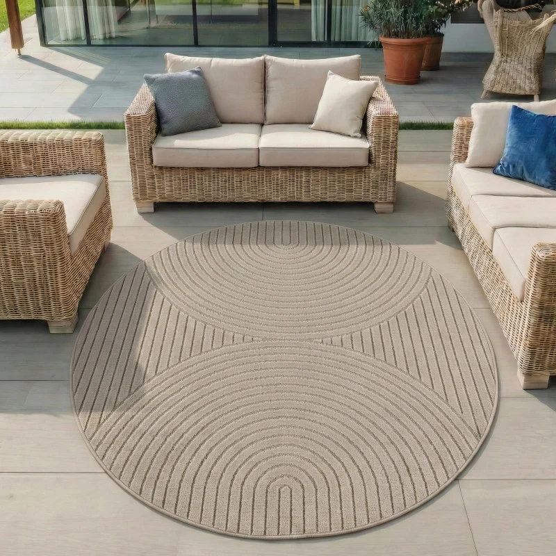 Nova – Vloerkleed Rond Siena Beige – Binnen En Buiten Vloerkleed – Laagpolig – Japandi stijl