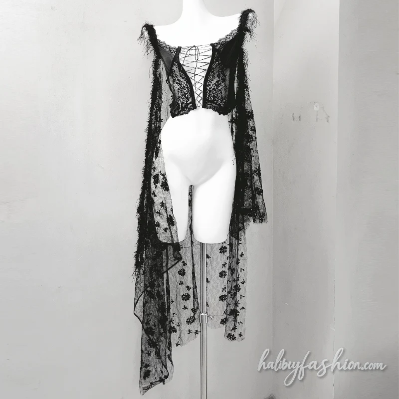 Lace lace up cut out raw hem cami top