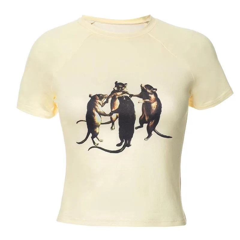 Short sleeve crew neck mice print top-final-sale
