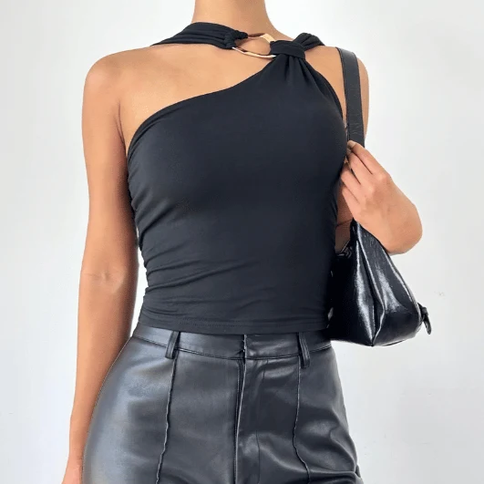 Ruched cut out irregular top-final-sale