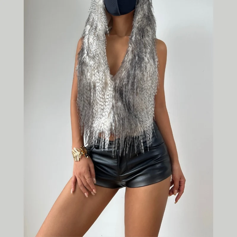 Sheer hoodie fluffy self tie backless top
