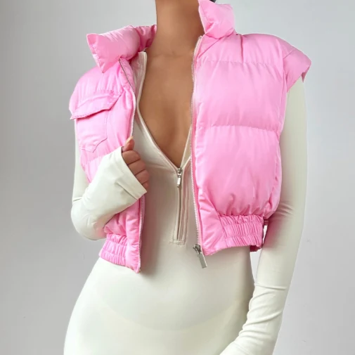 High neck zip-up pocket top