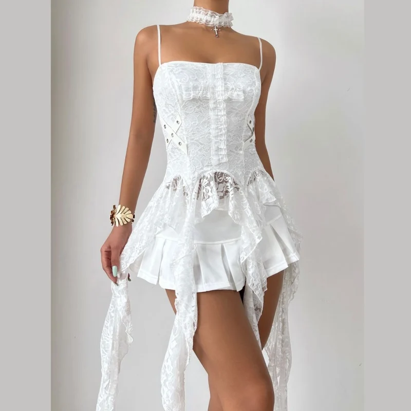 Lace cross pattern backless cami top-final-sale