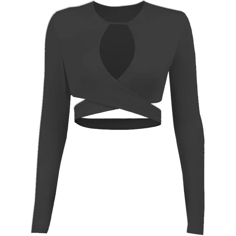 Cut out cross front long sleeve crop top - Final Sale