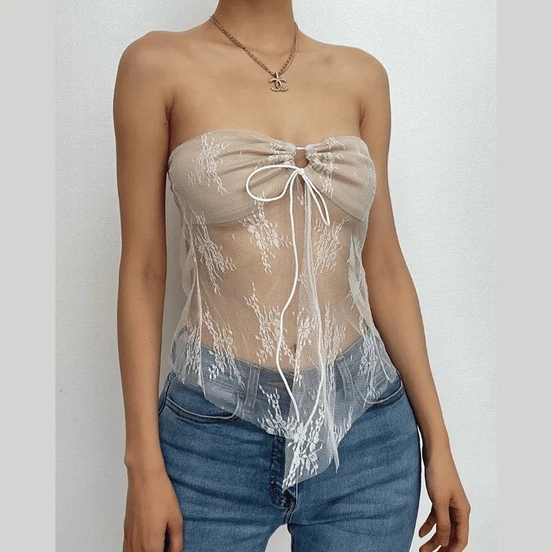 Backless sweetheart neck lace up tube top-final-sale