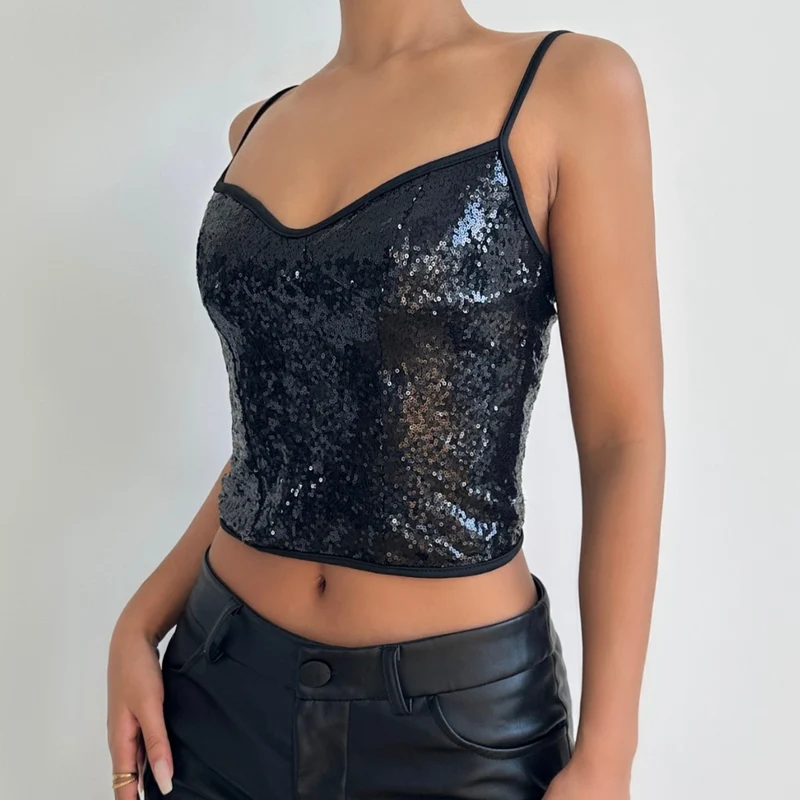 Glitter sweetheart neck cami top-final-sale