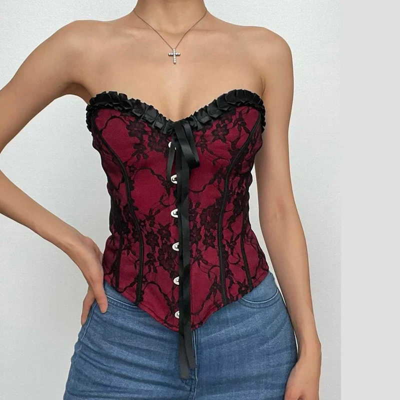 Backless sweetheart neck ruffle corset top-final-sale