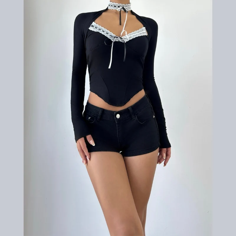 Long sleeve self tie v neck top-final-sale