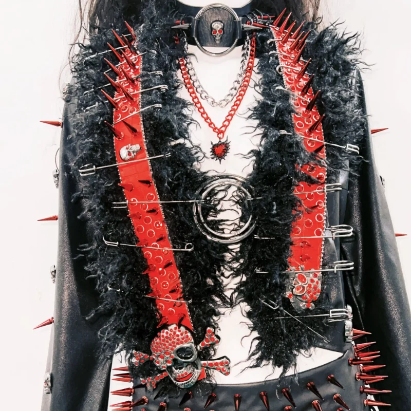 Leather long sleeve rivet applique fluffy top