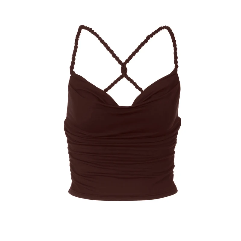 Ruched cowl neck cross back cami top