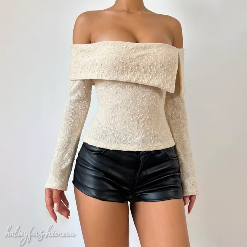 Backless off shoulder long sleeve irregular top