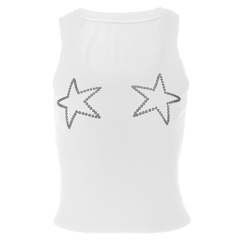 Beaded u neck ribbed sleeveless tank top