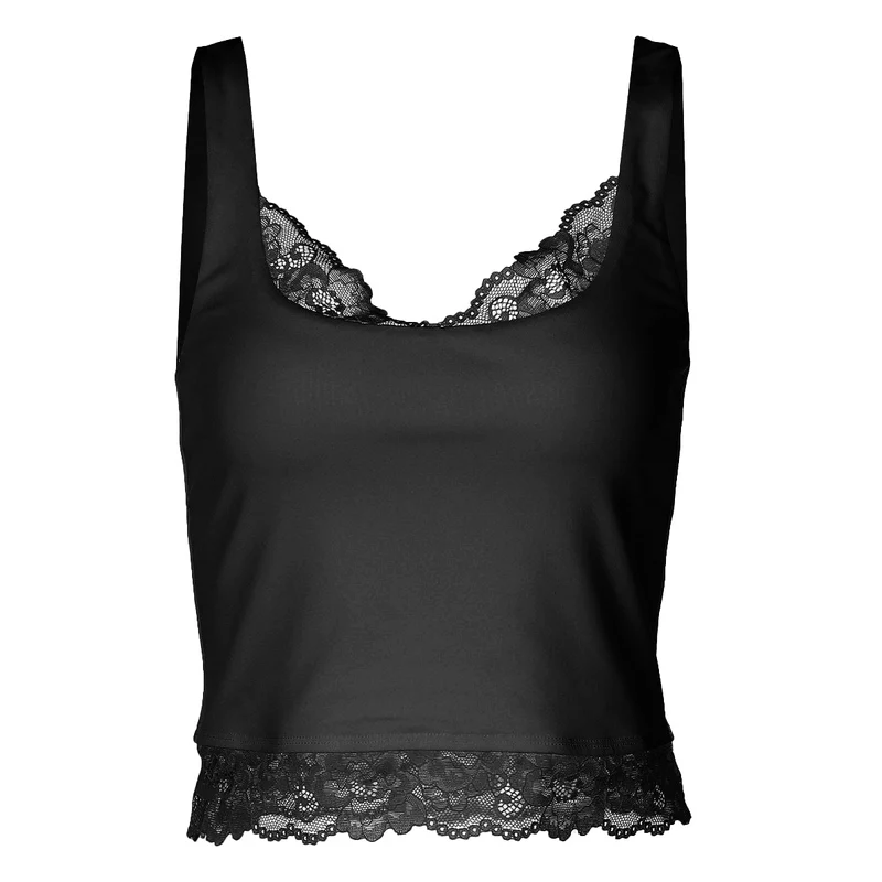 Lace hem backless tank top
