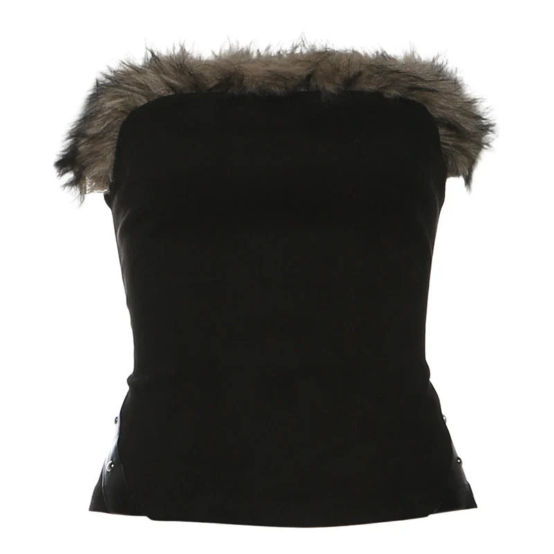 Fluffy lace up tube top