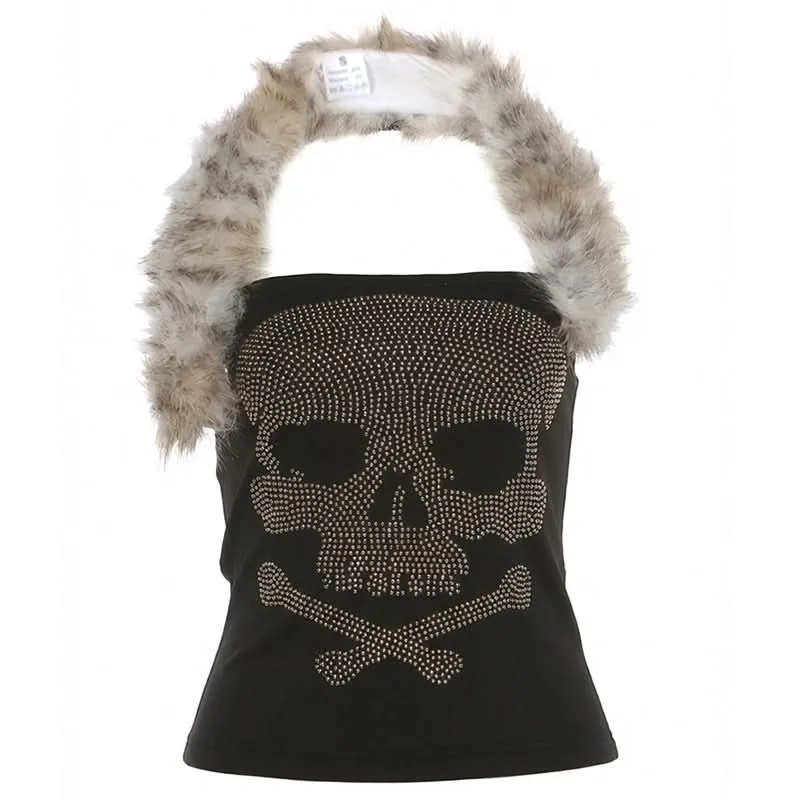 Halter skull beaded fluffy top