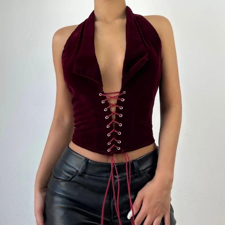 Halter lace up backless top