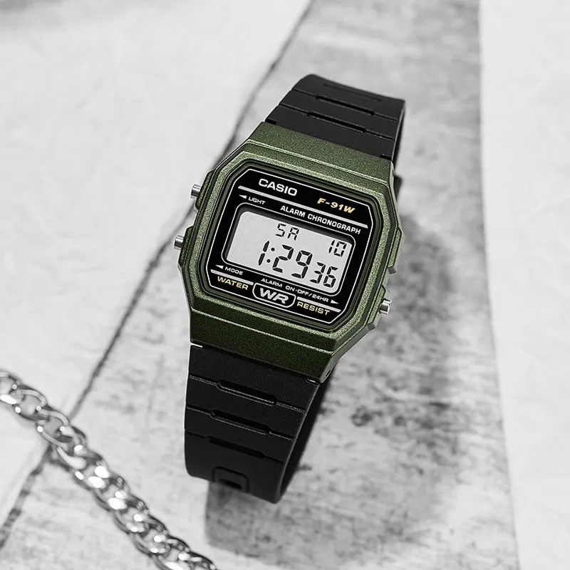 Wodoodporny zegarek Casio F91W w stylu retro – modny, prosty, mały, kwadratowy wyświetlacz LCD w formie elektronicznego zegarka