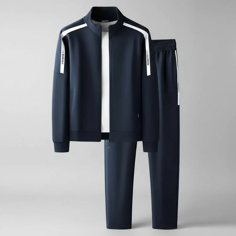Męski bawełniany komplet sportowy – stylowa bluza ze stójką i swobodne spodnie kardigan