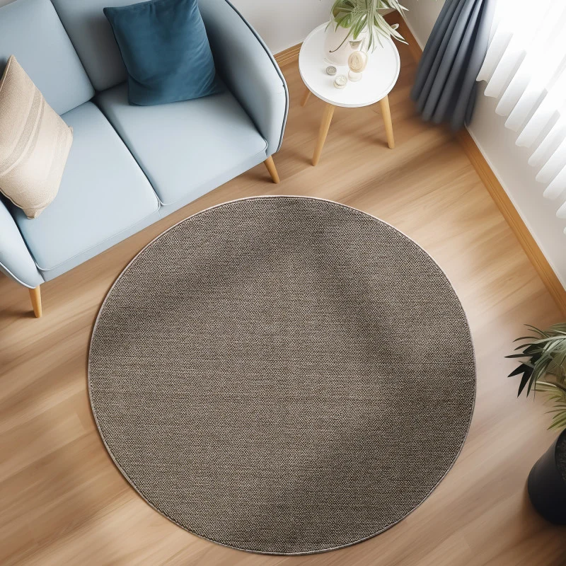 Loom Vloerkleed Rond – Bruin – Effen & Modern – Laagpolig Vloerkleed