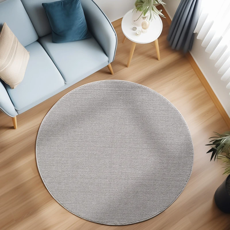 Loom Vloerkleed Rond – Zilver – Effen & Modern – Laagpolig Vloerkleed