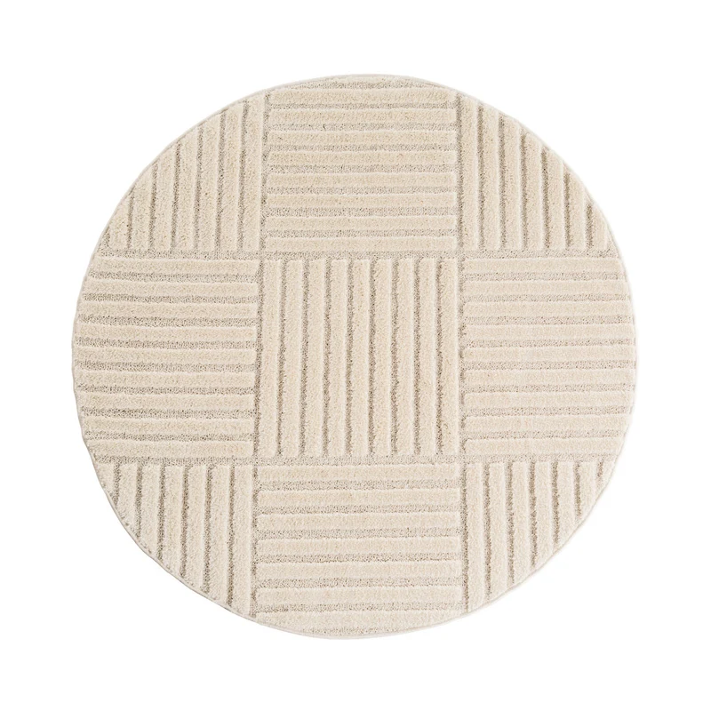 Art Vloerkleed Rond – Japandi – Blokpatroon – Modern & Laagpolig – Creme/Beige