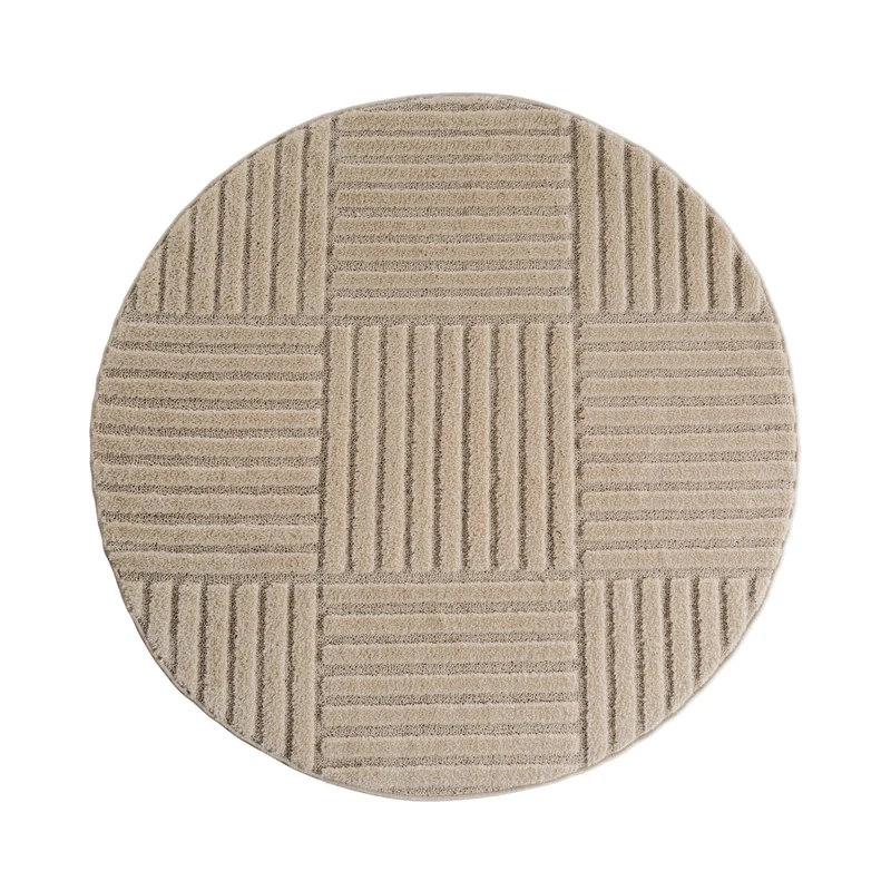 Art Vloerkleed Rond – Japandi – Blokpatroon – Modern & Laagpolig – Beige/Bruin