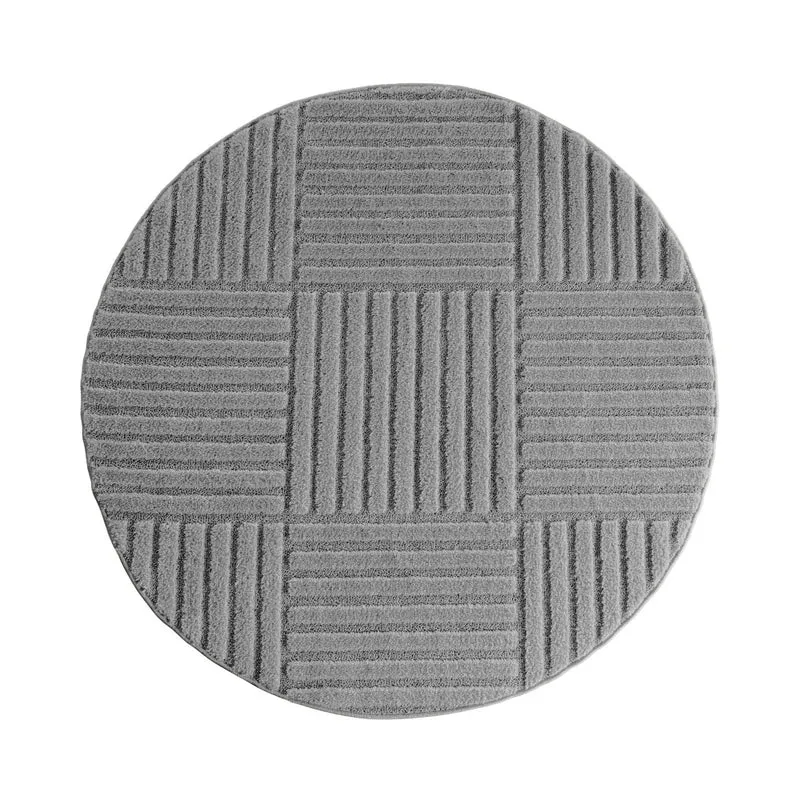 Art Vloerkleed Rond – Japandi – Blokpatroon – Modern & Laagpolig – Grijs